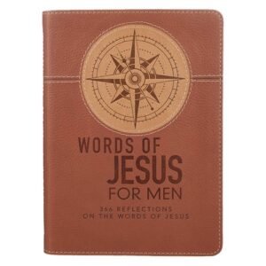 Words of Jesus for Men Daily Devotional Brown Vegan Leather Religious Book