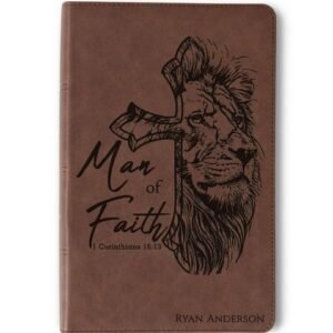 Personalized KJV Bible, Man of Faith Lion Design, Custom Engraved Name, Baptism