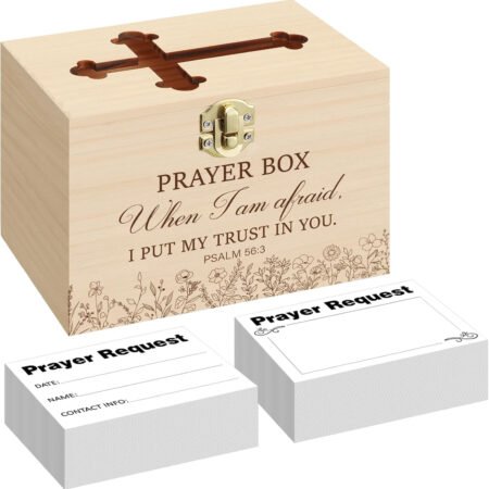 Prayer Request Box with 100 Pcs Prayer Cards 6.3 x 4.3 x 4 Inches Wooden Dist...