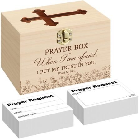 Prayer Request Box with 100 Pcs Prayer Cards 6.3 x 4.3 x 4 Inches Wooden Dist