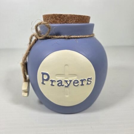 NEW Prayer Request Jar Ceramic Doves Accent Cork Lid Blue Religious Gift