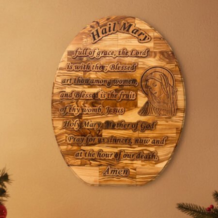 Hail Mary Prayer Wall Hanging Plaque, Olive Wood