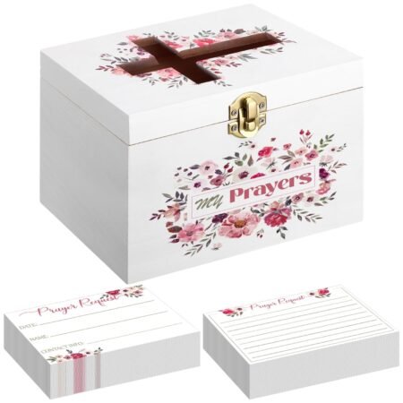 Prayer Request Box with 100 Pcs Prayer Cards 6.3 x 4.3 x 4 Inches Wooden Dist...