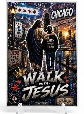 Walk With Jesus Chicago Custom Art Card Cracked Ice Holographic John 3:16