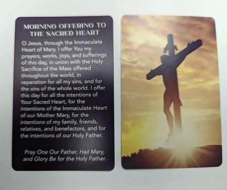 MORNING OFFERING TO THE SACRED HEART (Lot of 2 Laminated Catholic prayer cards