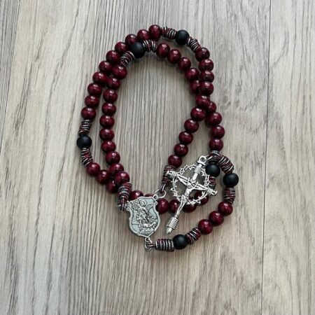 St. Michael Red Corded Rosary Wooden Beads Corded Rosary Rosario San Miguel