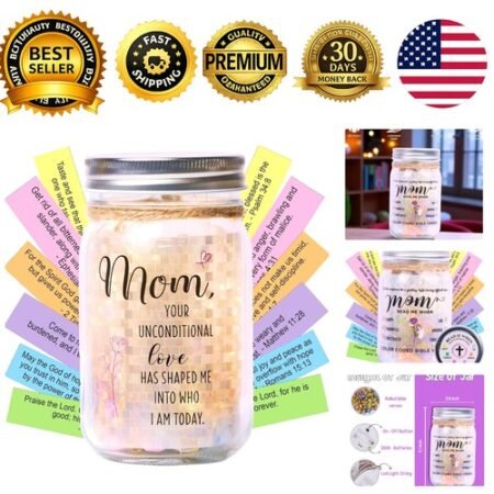 Bible Verse Jar for Mom Diamond LED Light 92 Scrolls Christian Keepsake Gift
