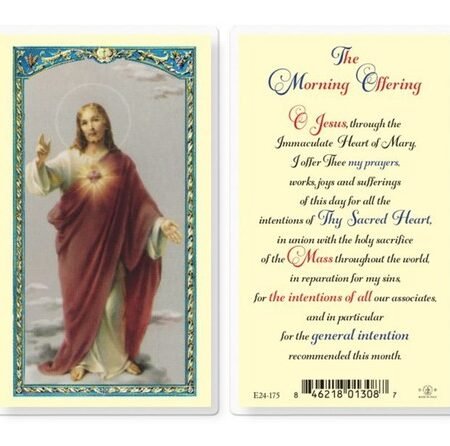Morning Prayer To The Sacred Heart of Jesus Prayer Card Laminated Holy Card