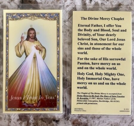 Divine Mercy Chaplet Laminated Prayer Card - Jesus I Trust in You - English
