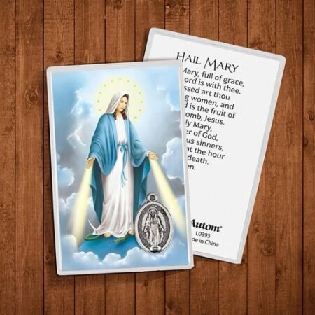 Laminated Hail Mary Holy Prayer Card With Miraculous Medal Inside