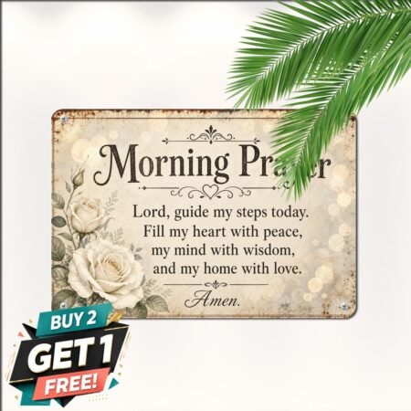 Classic Morning Prayer Faith Typography Decor Metal Plaque Sign 8x12