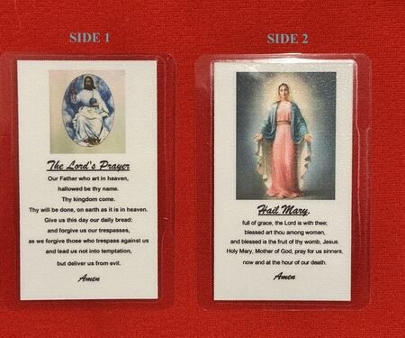 Laminated Holy Catholic Christian Prayer Card Lord's Prayer Our Father Hail Mary