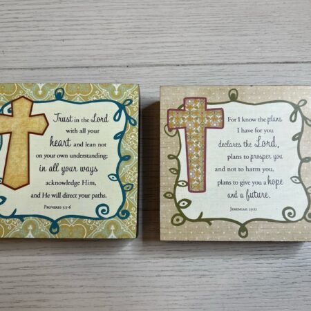 Set Of 2 Small Decorative Wall Hangings Jeremiah 29:11 Proverbs 3:5-6  5”x5”