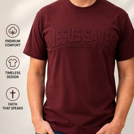 Christian Faith T-Shirt Jesus Saves John 3:16 Bible Verse Tee S-XL Embossed