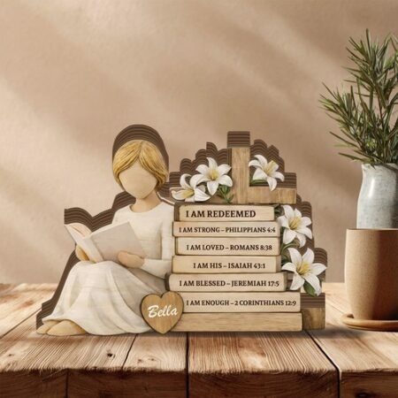 God Says I Am Wooden Block Personalize Bible Verse Christian Cross Faith 2D Flat