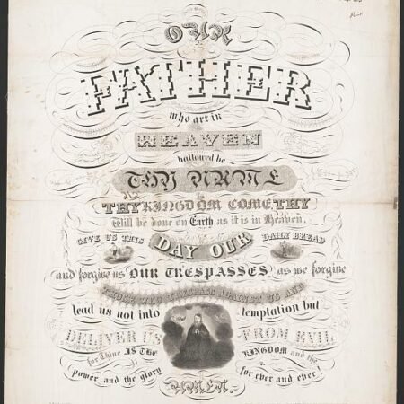 Massachusetts 1845 Our Father Who Art in Heaven Prayer Print Calligraphy