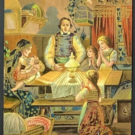 Family Praying Our Father Who Art in Heaven Vintage Christian Postcard Posted