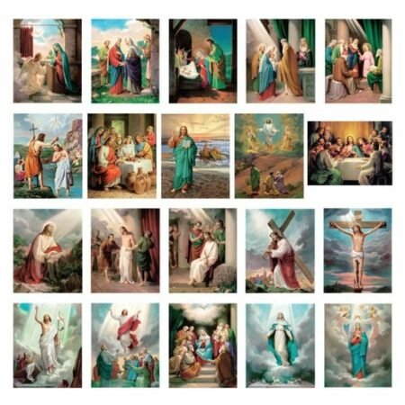 (2 copies) Mysteries of the Rosary Holy Prayer Card Joyful, Sorrowful, etc
