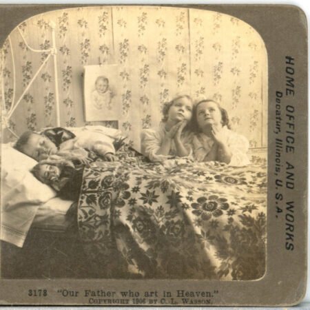 "Our Father Who Art In Heaven" Girls Saying Prayer--C L Wasson Stereoview O51